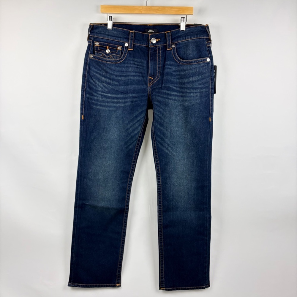 True Religion Ricky Flap Jeans Mens 34x32 Relaxed Straight Dark Wash - Picture 3 of 14